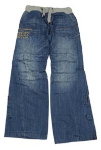 Modré rolovací rifle s nápisy a čísly a šedým úpletovým pasem Next