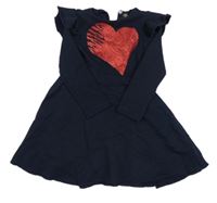 Tmavomodré teplákové šaty se třpytivým srdíčkem a volánky Contrast