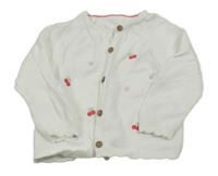 Bílý propínací svetr s kytičkami a třešničkami Nutmeg