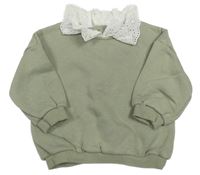 Světlekhaki oversize mikina s bielým golierikom s madeirou F&F