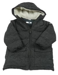 Černá melírovaná zimní bunda s nášivkou a kapucí PETIT BATEAU