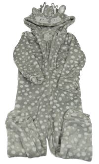 Sivo-biela trblietavá plyšová kombinéza s kapucí - sob F&F