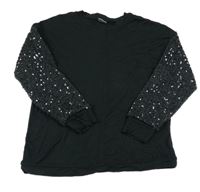 Černé mikinotriko s tylovými rukávy s flitrami Next