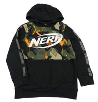 Černo-army mikina s logem - NERF a kapsou a pruhem a kapucí NERF