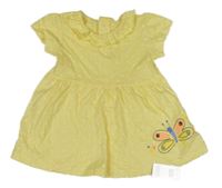 Nové - žlto-biele bodkovaná é šaty s motýlkom a volánikom St. Bernard