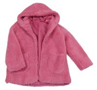 Růžový huňatý podšitý kabát s kapucí St. Bernard