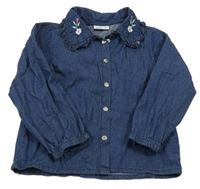 Tmavomodrá ľahká rifľová blúzka s golierikom s kvietkami Kiki&Koko