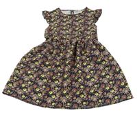 Čierne šaty s pampeliškami a motýlikmi a lístečky a volánikmi