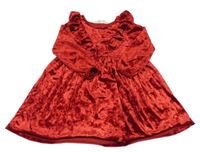 Červené lesklé zamatové šaty s volánikmi H&M