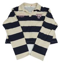 Tmavomodro-smotanová pruhovaná crop mikina s písmenky a golierikom H&M