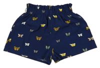 Tmavomodré paper bag kraťasy s motýlikmi SHEIN