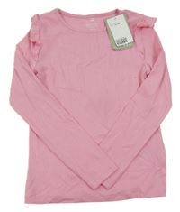 Nové - růžové žebrované triko s volánky H&M