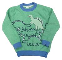 Zeleno-modrý melírovaný svetr s dinosaury M&S