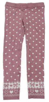 Starorůžovo-bílé úpletové legíny se srdíčky a mašličkami PRIMARK 
