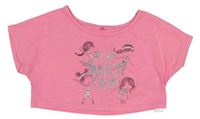 Neónově ružové crop tričko s dievčatky a nápismi George