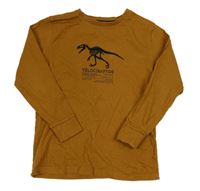 Hnědé triko s kostrou dinosaura Next