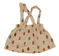 Meruňková puntíkatá tepláková sukně s beruškami a kšandami