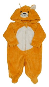 Oranžovo-bílá chlupatá kombinéza s kapucí - liška Shein