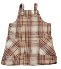 Starorůžovo-sivo-hnedé kockované vlnené na traké šaty Primark