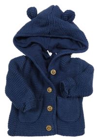 Tmavomodrý podšitý propínací svetr s kapucí s oušky M&S