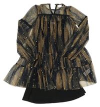 Hnědo-černé vzorované třpytivé tylové šaty Next