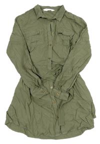 Khaki lehké propínací košilové šaty s páskem H&M