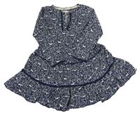 Tmavomodrdé květované bavlněné šaty s koňmi Mantaray