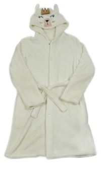 Smetanový chlupatý župan s kapucí - medvěd