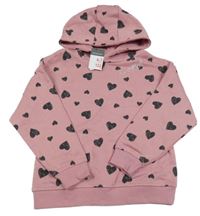 Nové - Starorůžová mikina se srdíčky a kapucí Primark