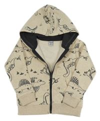 Béžová melírovaná prepínaci mikina s dinosaurami a kapucňou Dopodopo