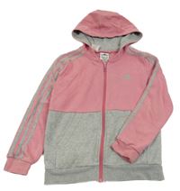 Růžovo-šedá propínací mikina s logem a kapucí Adidas