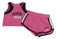 2set - Tmavorůžovo-černý crop top s hvězdami + bavlněné kraťasy