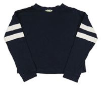 Tmavomodrá crop mikina s pruhy na rukávech H&M