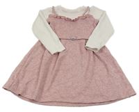 Svetloružová -staroružové úpletové šaty s volánem