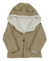 Hnědý zateplený propínací svetr s kapucí Mothercare