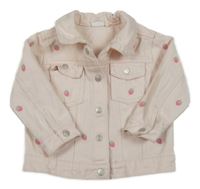 Světlerůžová riflová bunda s výšivkami jahod F&F