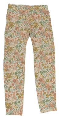 Smetanovo-růžovo-zelené květované lehké tepláky s volány George