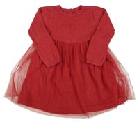 Červené svetrovo/tylové šaty Dunnes