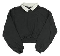 Tmavošedá crop mikina s bílým límečkem H&M