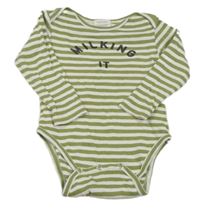 Bílo-zelené pruhované žebrované body s nápisem 