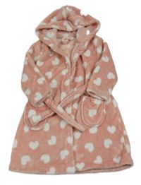 Světlerůžovo-bílý plyšový župan se srdíčky a kapucí George
