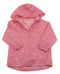 Ružová šušťáková nepromokavá ľahká bunda so srdiečkami a kapucňou F&F