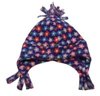 Fialovo-barevná květovaná fleecová čepice s třásněmi Jojo Maman Bébé