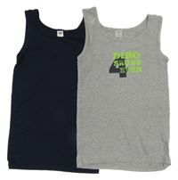 2x nátělník - tmavomodrý + šedý s nápisom