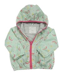 Mintová šusťáková jarní bunda s duhami a kapucí 