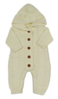 Smotanová pletená vzorovaná kombinéza s kapucňou