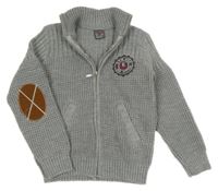 Sivý vzorovaný prepínaci sveter s nášivkou