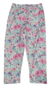 Bielo-ružovo-zelené kvetované legíny