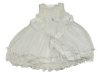 Biele slávnostné tylové šaty s mašlou a opaskom