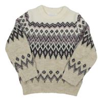 Bielo-sivo-fialovo-čierny vzorovaný sveter Primark